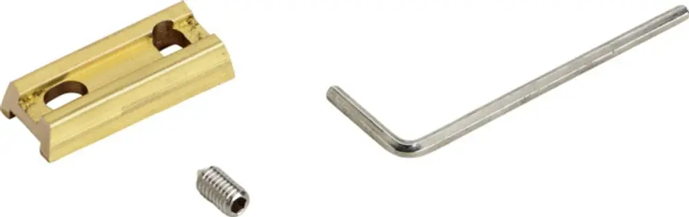Montageset mit einer goldfarbenen Halterung, einer Schraube und einem L-förmigen Schlüssel von Ideal Standard, zur Befestigung und Unterstützung in Anwendungen.